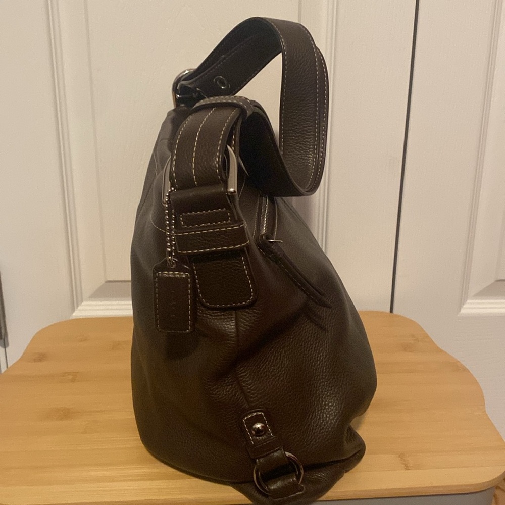 COACH🤎Chocolate Brown🤎Pebble Leather Duffle Shoulder/Crossbody Bag/Like New - Picture 7 of 11